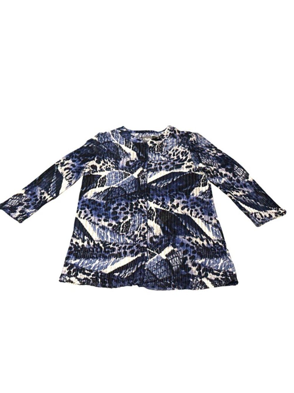 Chicos Travelers Size 0 Blue Button Down Tunic Jacket Abstract Plissé Texture - Picture 10 of 10